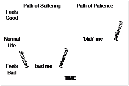 Text Box: 	Path of Suffering	Path of Patience  	Feels  	Good  	Normal	 	‘blah’ me	   	Life  	Feels	  	bad me	   	Bad  	TIME